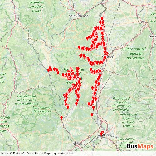 Transit Data for France by Cg07 with Stops on Map