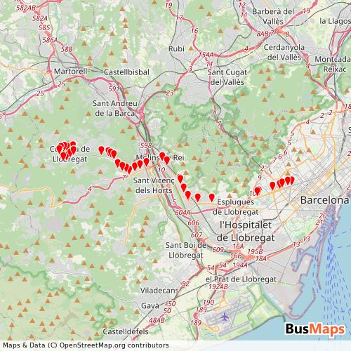 Transit Data for Spain by Autocorb, Sa with Stops on Map