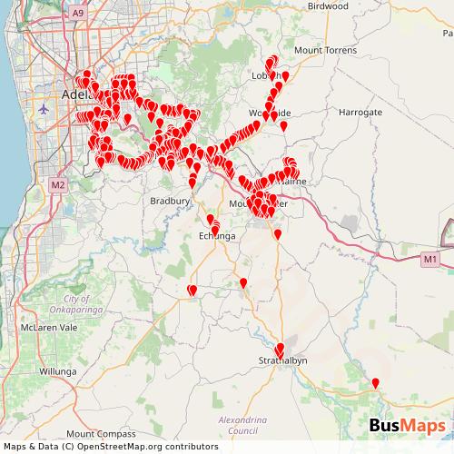 Transit Data for Australia by Adelaide Metro (Southlink) with Stops on Map