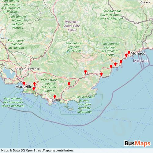 Transit Data for France by Sncf / Ter with Stops on Map