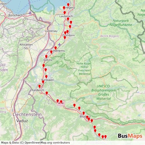Transit Data for Austria by Montafonerbahn Ag with Stops on Map