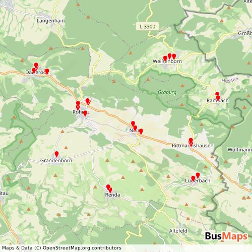 Transit Data for Germany by Gemeinde Ringgau with Stops on Map