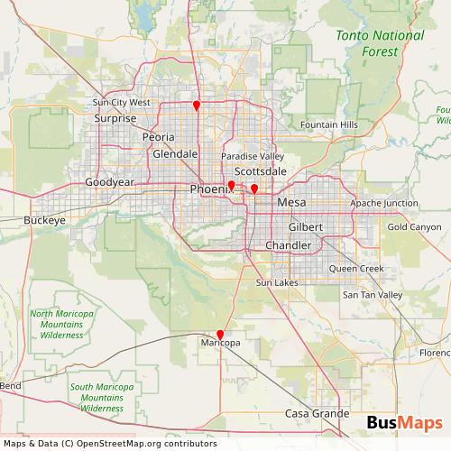 Transit Data for United States by Stagecoach Express with Stops on Map