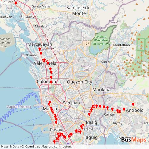 Transit Data for Philippines by Baclaran Metro Link with Stops on Map
