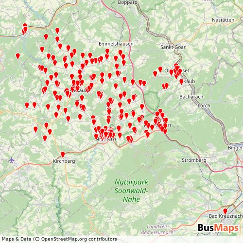 Transit Data for Germany by Stemmler Bus Gmbh with Stops on Map