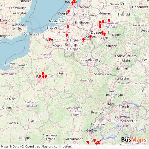 Transit Data for Netherlands by Eurostar with Stops on Map