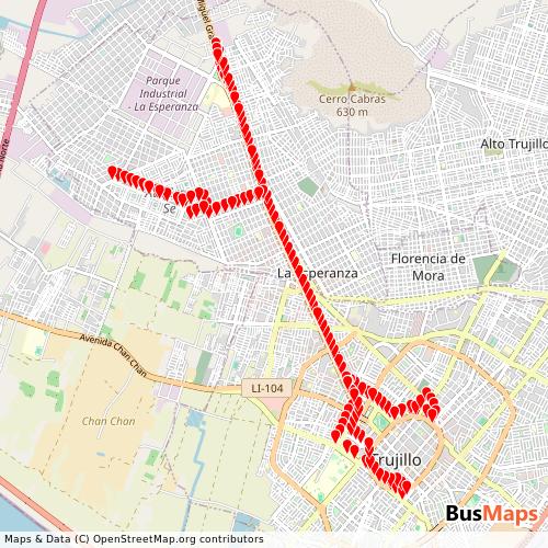 Transit Data for Peru by Esperanza Tours S.R.L. with Stops on Map