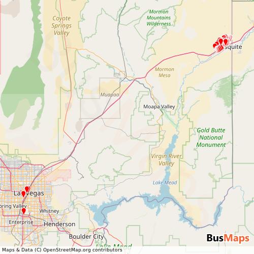 Transit Data for United States by Silver Rider Mesquite with Stops on Map