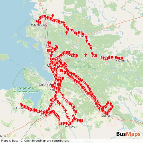 Transit Data for Finland by OSL / Nobina Oy with Stops on Map