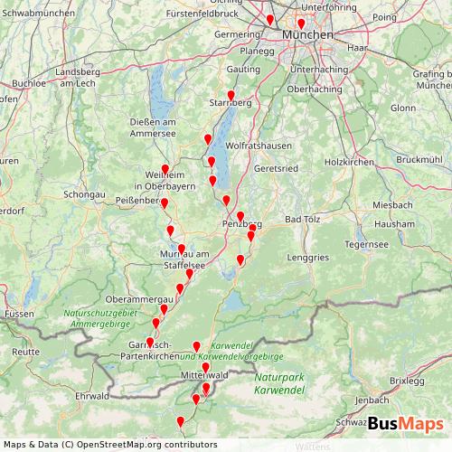 Transit Data for Germany by DB Regio AG Bayern with Stops on Map