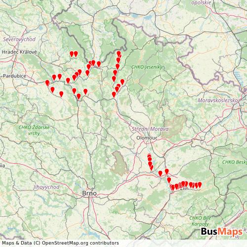 Transit Data for Czech Republic by Cityrail, a.s. with Stops on Map