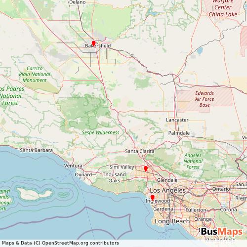 Transit Data for United States by Airport Valet Express with Stops on Map