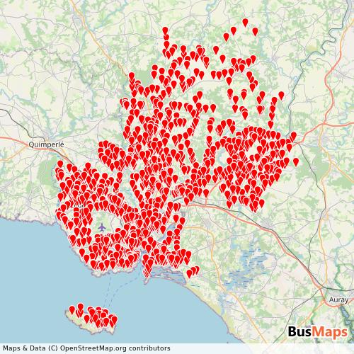 Transit Data for France by Ctrl (Lorient Agglomération) with Stops on Map
