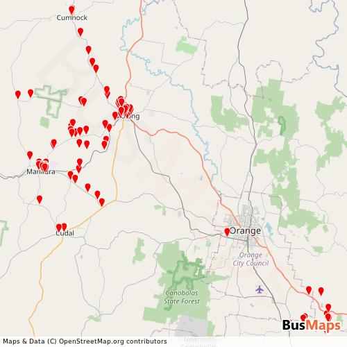 Transit Data for Australia by Orange Buslines with Stops on Map