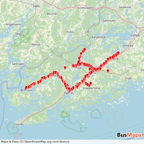 Transit Data for Finland by Oy Amper&Wikström Ab with Stops on Map