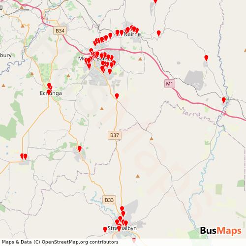 Transit Data for Australia by Southlink Country with Stops on Map