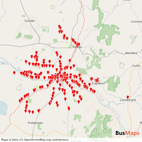 Transit Data for Australia by Forbes Buslines with Stops on Map