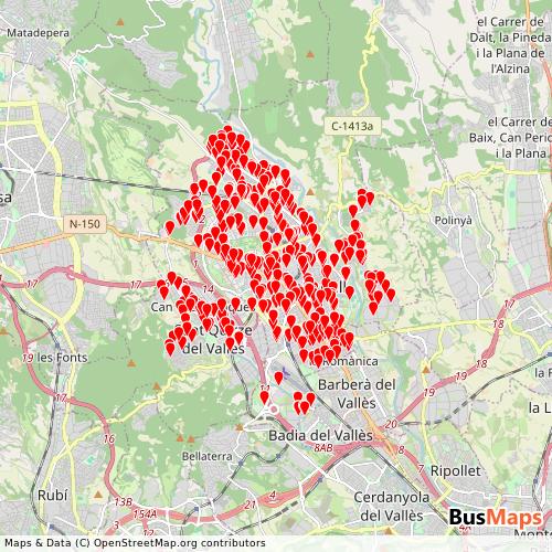 Transit Data for Spain by Transports Urbans de Sabadell with Stops on Map