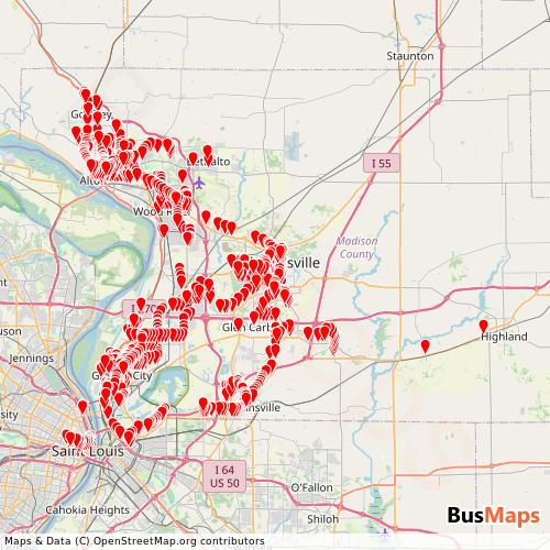 Transit Data for United States by Madisoncounty with Stops on Map
