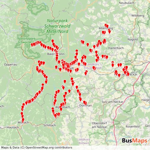 Transit Data for Germany by Freizeitverkehr with Stops on Map