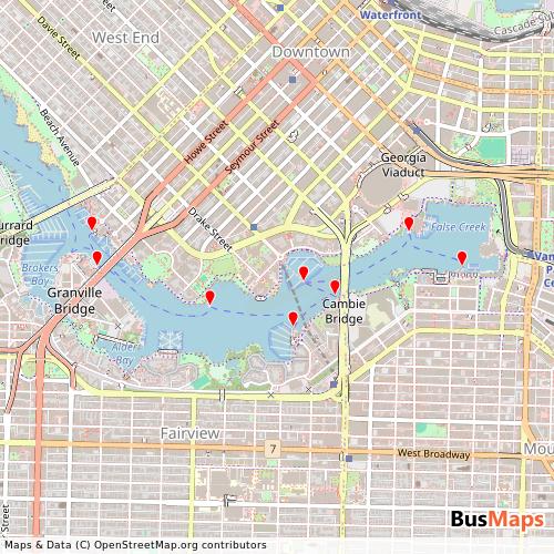 Transit Data for Canada by Aquabus with Stops on Map