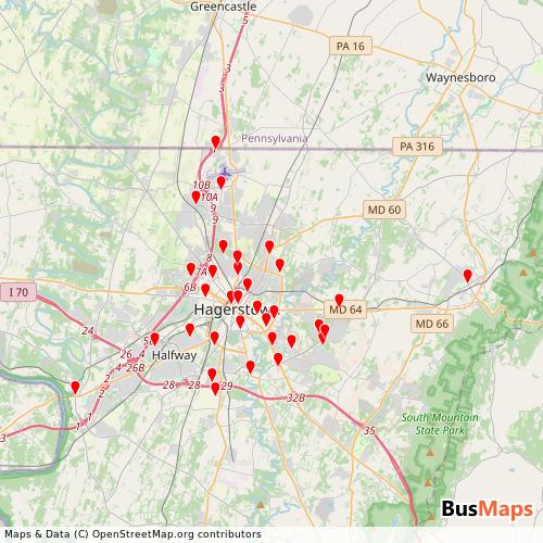 Transit Data for United States by Washington County Transit with Stops on Map