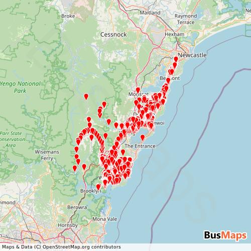 Transit Data for Australia by Busways Omr6 with Stops on Map
