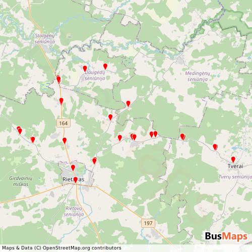 Transit Data for Lithuania by Rietavo sav. with Stops on Map