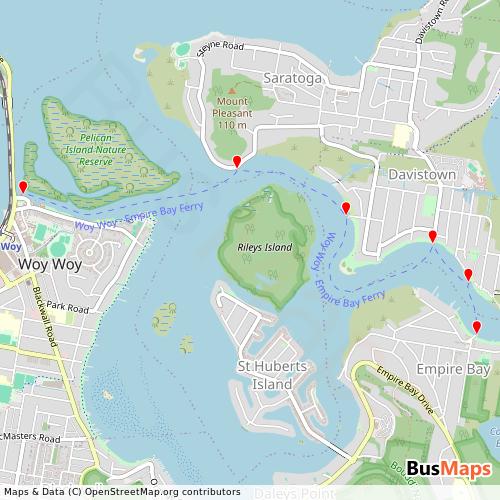 Transit Data for Australia by Central Coast Ferries with Stops on Map