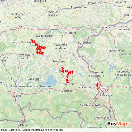 Transit Data for Austria by Hogger Linienverkehr with Stops on Map