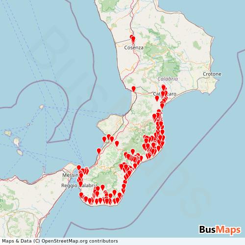 Transit Data for Italy by Autolinee Federico S.P.A. with Stops on Map