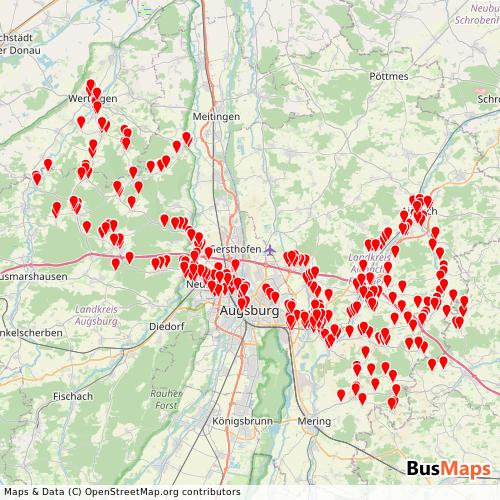 Transit Data for Germany by Demmelmair with Stops on Map