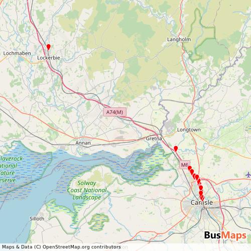 Transit Data for United Kingdom by McCall's Coaches with Stops on Map