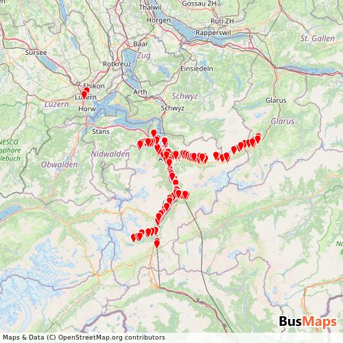 Transit Data for Switzerland by Auto AG Uri with Stops on Map