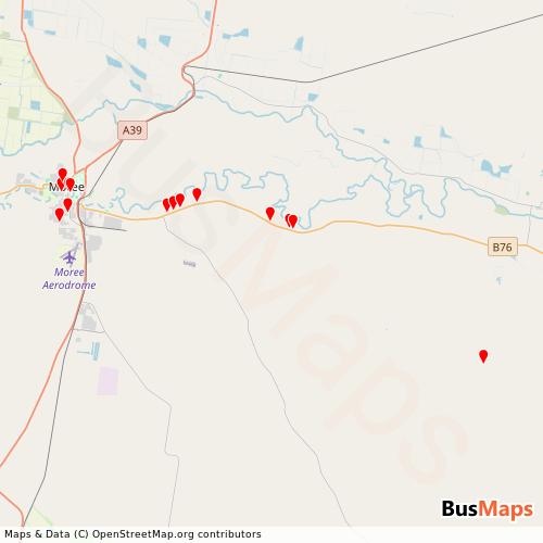 Transit Data for Australia by O'Dempseys Charters and Local Tours with Stops on Map