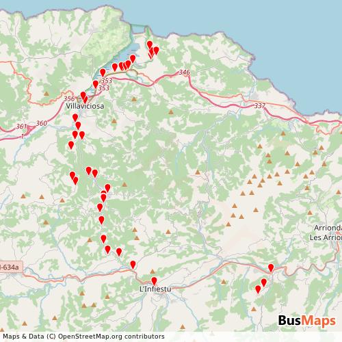 Transit Data for Spain by Autocares Cabranes Sl with Stops on Map