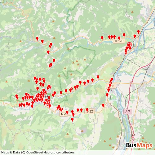 Transit Data for France by Privas - T'Cap with Stops on Map