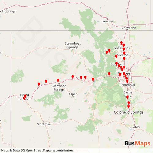 Transit Data for United States by Bustang (Cdot) with Stops on Map