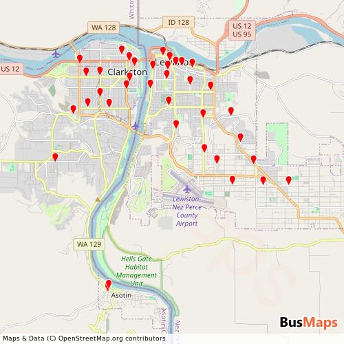 Transit Data for United States by Asotin County Ptba & Lewiston Transit System with Stops on Map