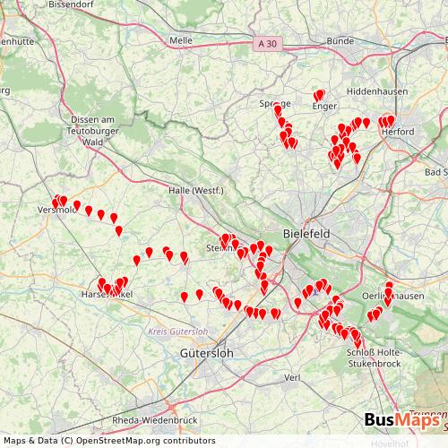 Transit Data for Germany by Bielefeld Diverse with Stops on Map