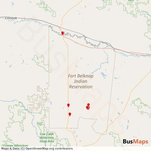 Transit Data for United States by Fort Belknap Indian Community with Stops on Map