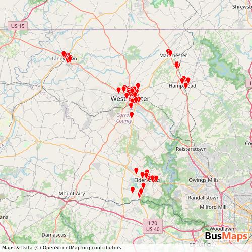 Transit Data for United States by Carroll Transit System with Stops on Map