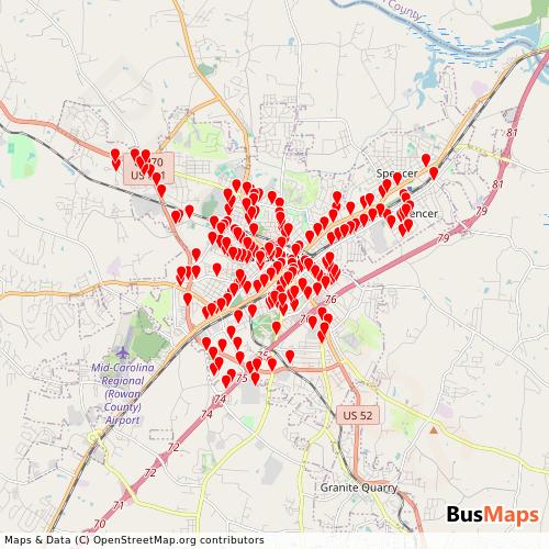 Transit Data for United States by Salisbury Transit with Stops on Map