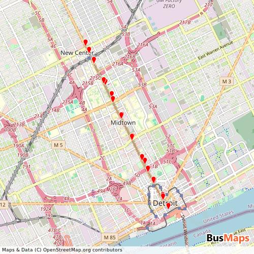 Transit Data for United States by Qline Detroit with Stops on Map