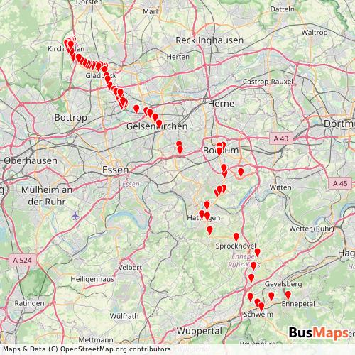 Transit Data for Germany by Bogestra Schnellbus with Stops on Map