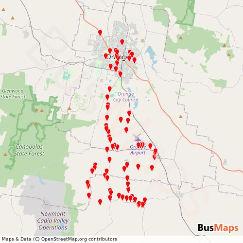 Transit Data for Australia by Cooks Buses Orange with Stops on Map