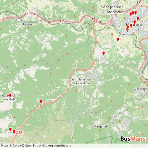 Transit Data for Spain by Masats Transports General with Stops on Map