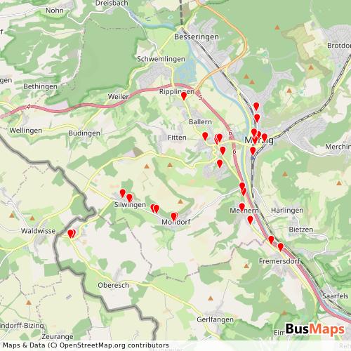 Transit Data for Germany by Schulligen with Stops on Map