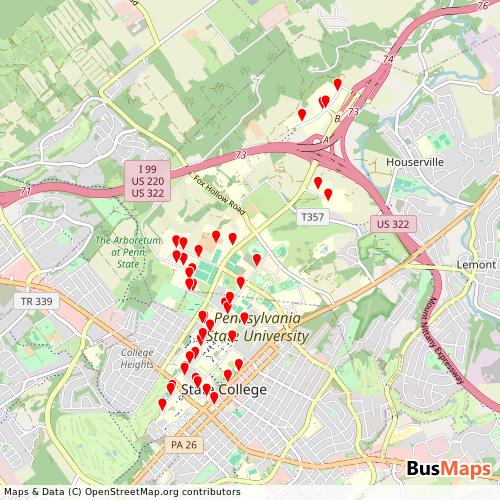 Transit Data for United States by Pennsylvania State University with Stops on Map