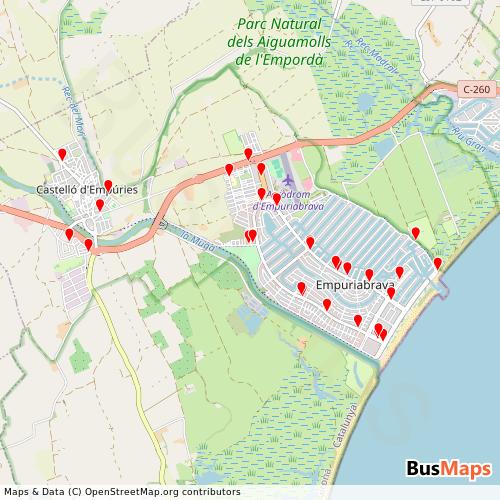 Transit Data for Spain by Estarriol Bus with Stops on Map